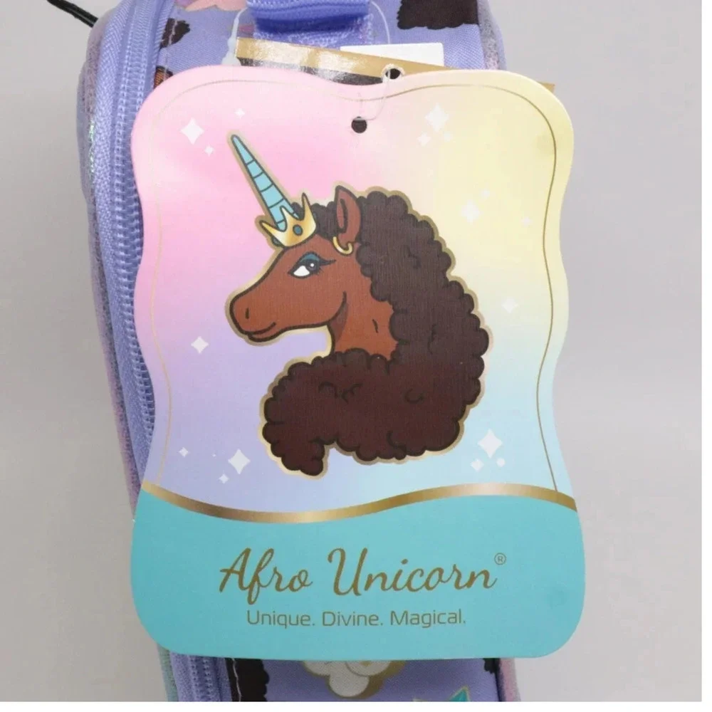 Purple Afro Unicorn Lunch Box Magical Kids School Insulated Lunches Tote Bag NEW
